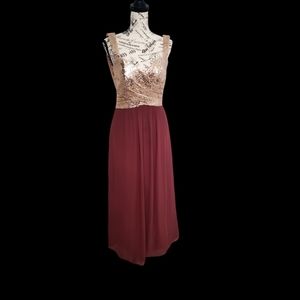 B2 by Jasmine Champagne Gold with Burgundy Formal Dress